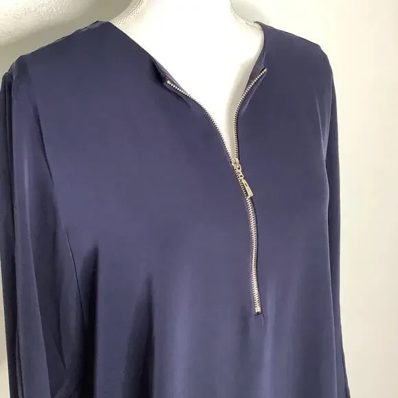 Chico's Navy Blue Long Sleeve Zipper Detail Blouse Top 2 NWT - Picture 3 of 7